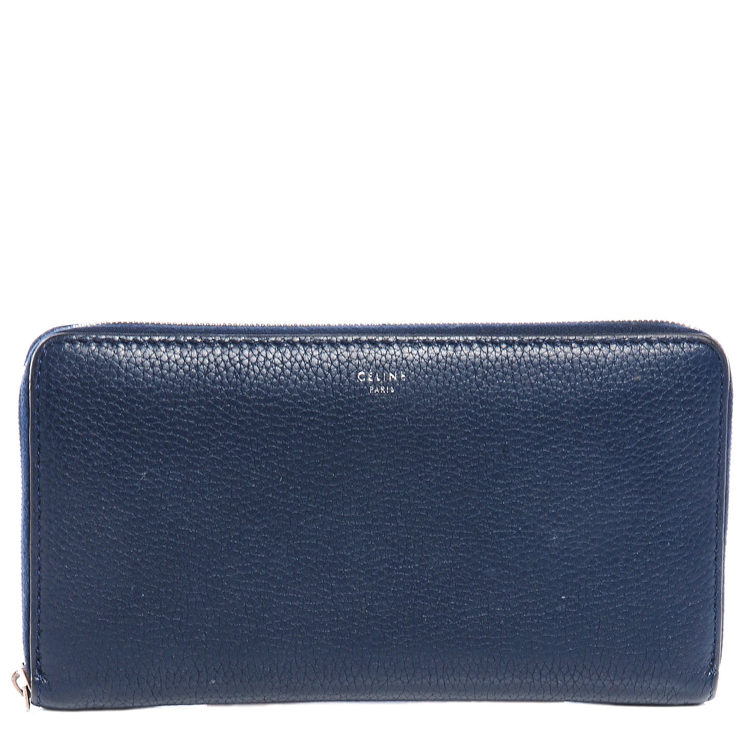Celine Drummed Calfskin Zip Around Wallet Navy 1 of 10