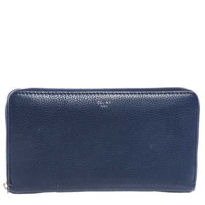 Celine Drummed Calfskin Zip Around Wallet Navy 1 of 10