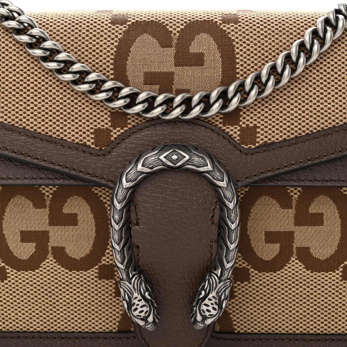 Monogram Jumbo GG Textured Dollar Calfskin Small Dionysus Shoulder Bag Camel Ebony New Acero