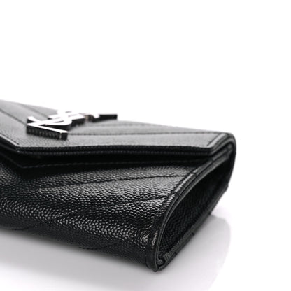 Saint Laurent Grain De Poudre Matelasse Chevron Small Monogram Envelope Wallet Black 10 of 12