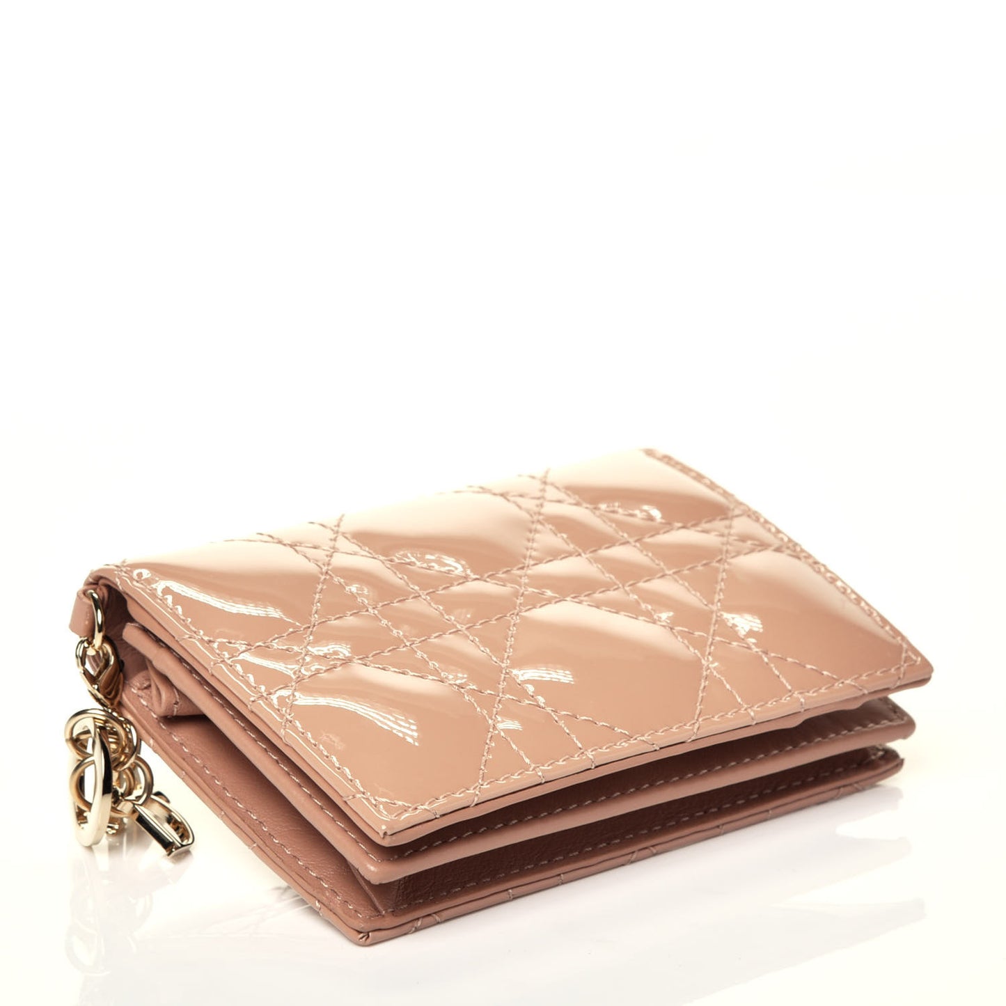 Patent Cannage Small Lady Dior Flap Card Holder Rose De Vents