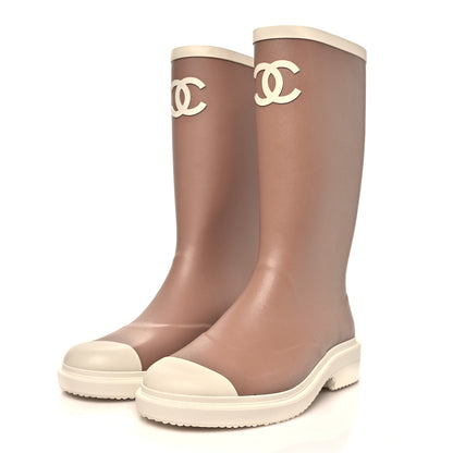 Chanel Caoutchouk CC High Boots 40 Beige White 4 of 9