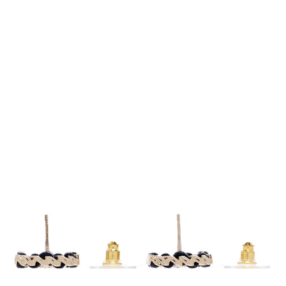 Chanel Crystal Lambskin Chain Sergeant Chanel Stud Earrings Black Gold 3 of 4