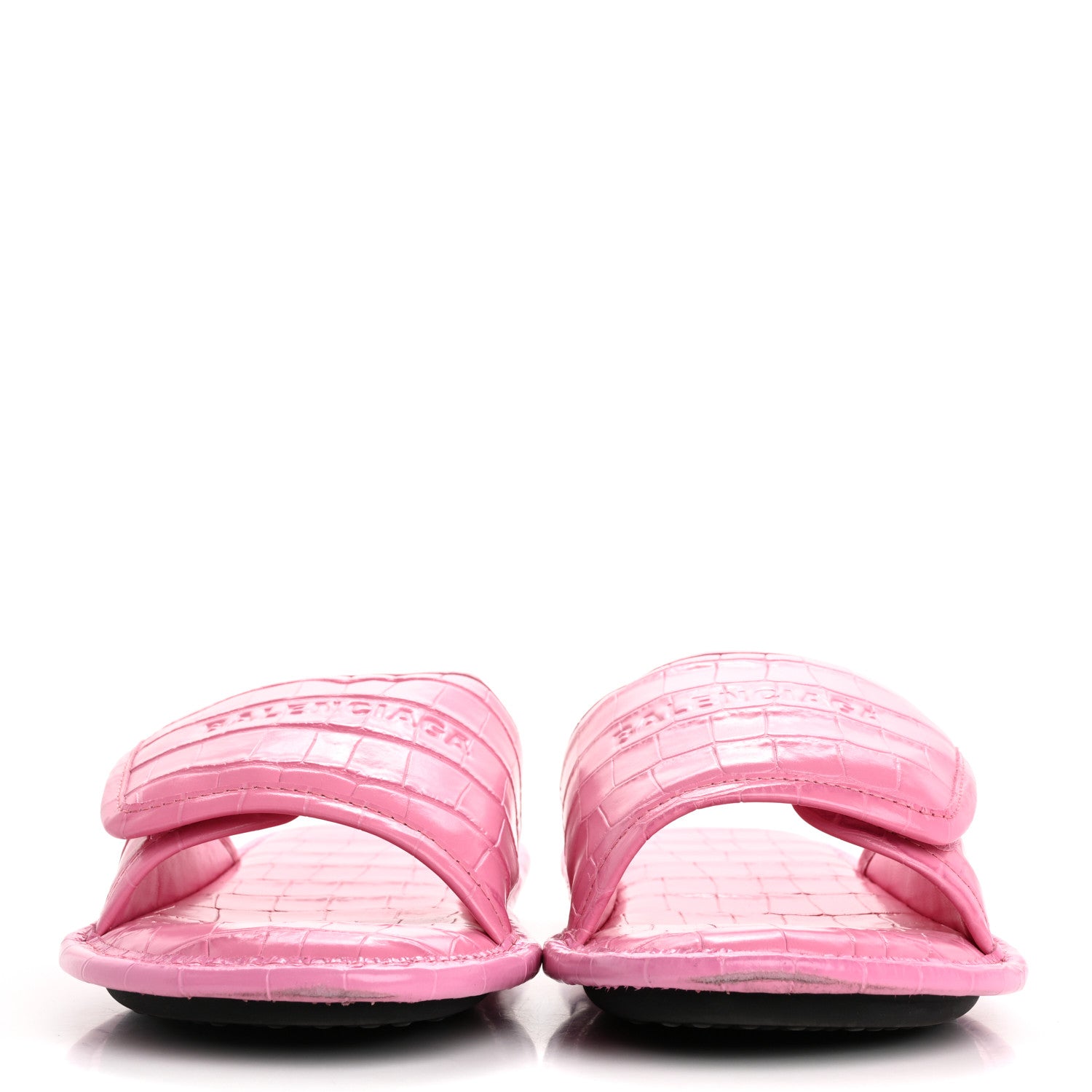 Balenciaga Calfskin Logo Crocodile Embossed Slides 40 Fuxia 3 of 10
