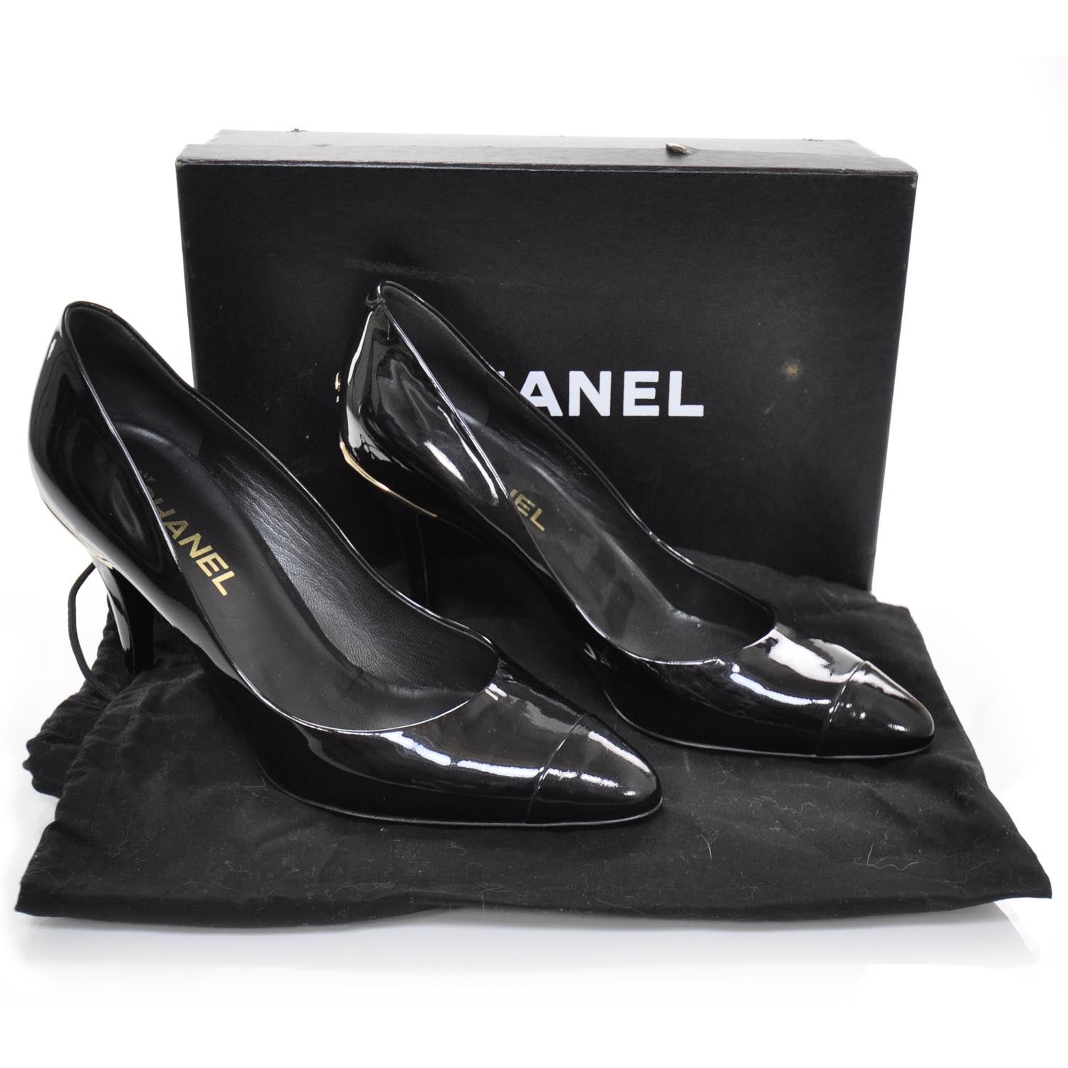 Chanel Patent CC Heels 39.5 Black and Gold 4 of 9