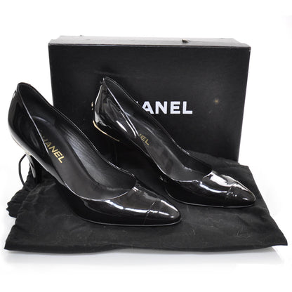 Chanel Patent CC Heels 39.5 Black and Gold 4 of 9