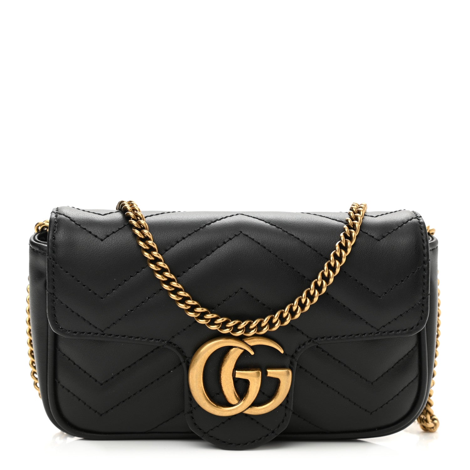 Gucci Calfskin Matelasse Super Mini GG Marmont Shoulder Bag Black 1 of 8