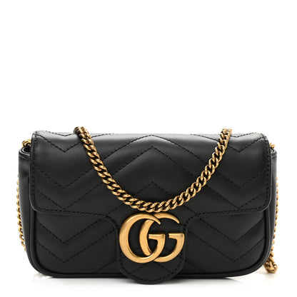 Gucci Calfskin Matelasse Super Mini GG Marmont Shoulder Bag Black 1 of 8