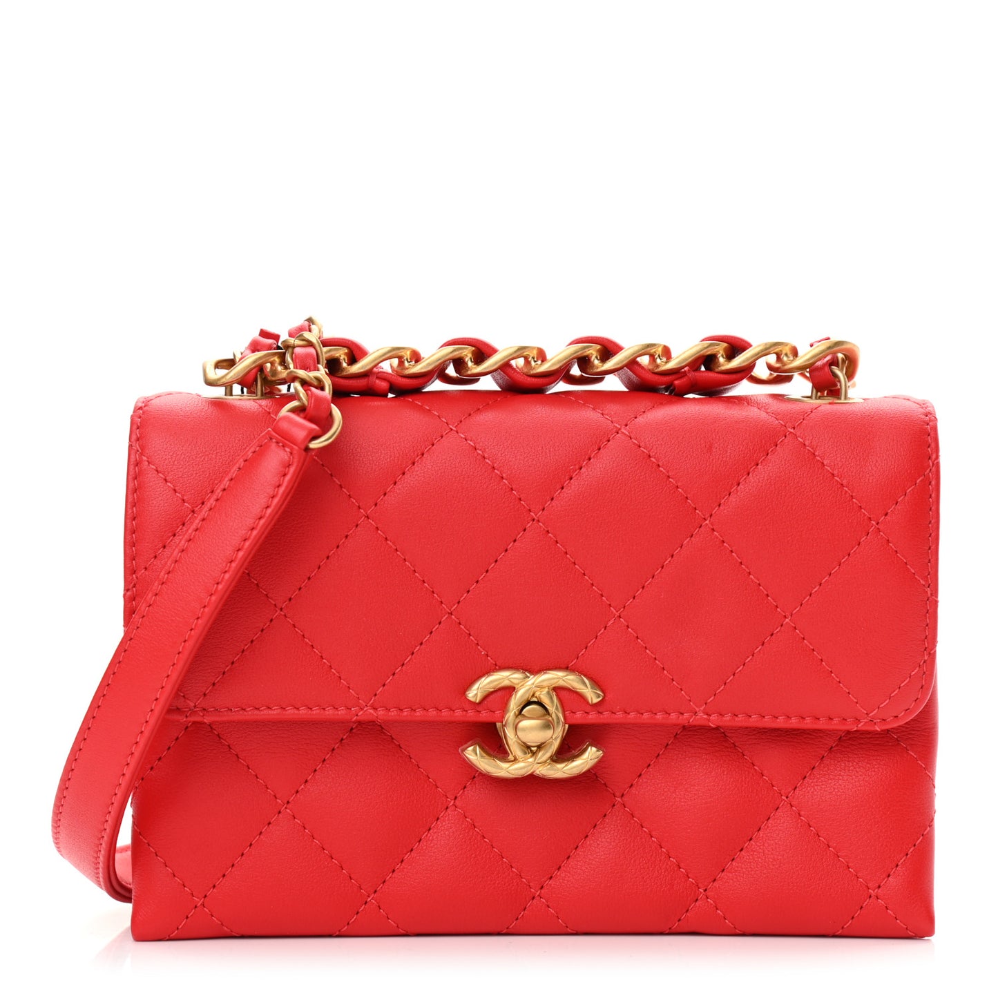 Calfskin Quilted Mini Flap Bag Red