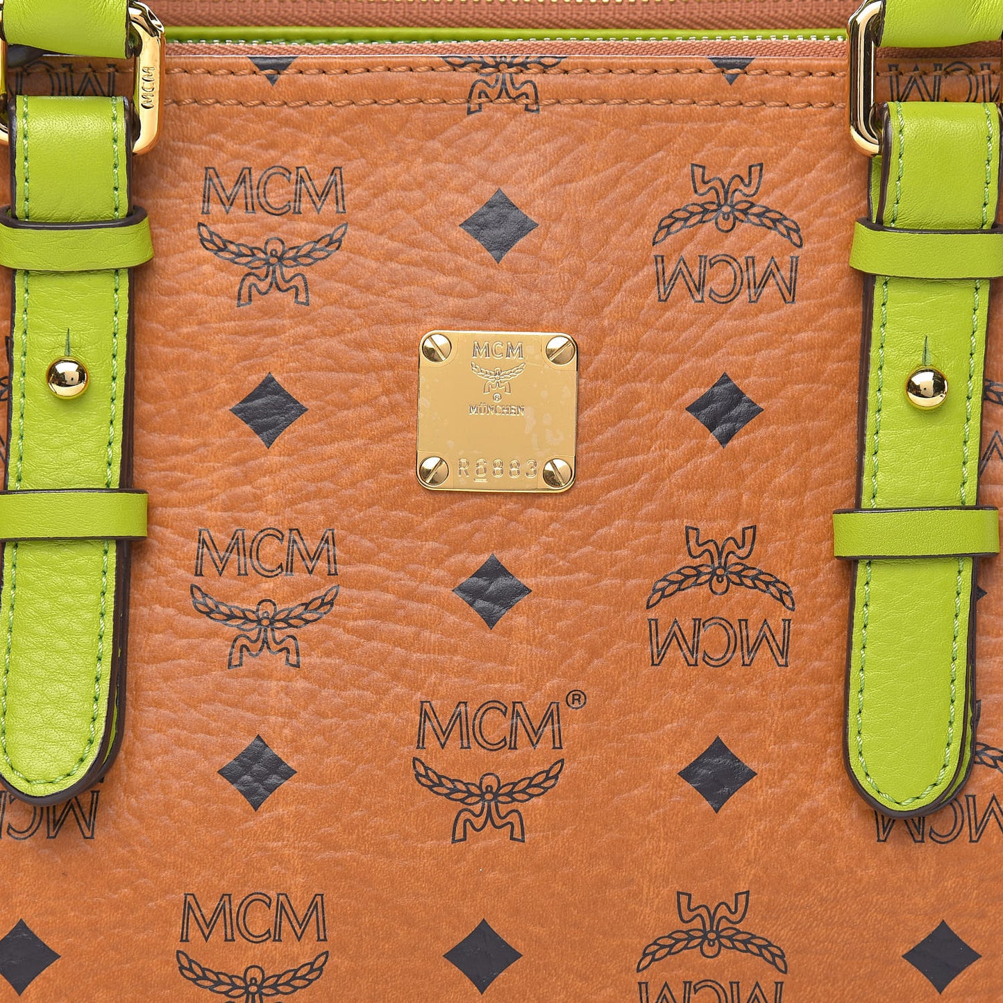 Visetos Double Zip Tote Cognac Green