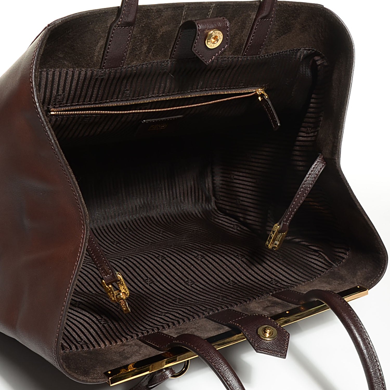 Fendi Vitello Elite Flamingo Large 2Jours Tote Moro Marrone Nocciola 5 of 10