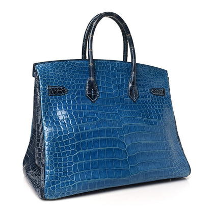 Hermes Shiny Porosus Crocodile Horseshoe Birkin 35 Bleu Roi Bleu Abysse 3 of 10