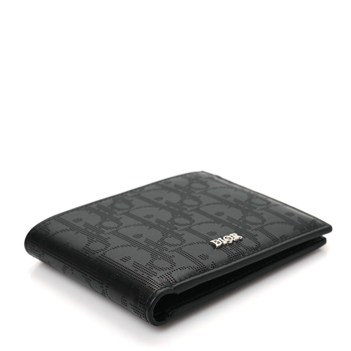 Calfskin Perforated Oblique Bi-Fold Do Galaxy Wallet Black
