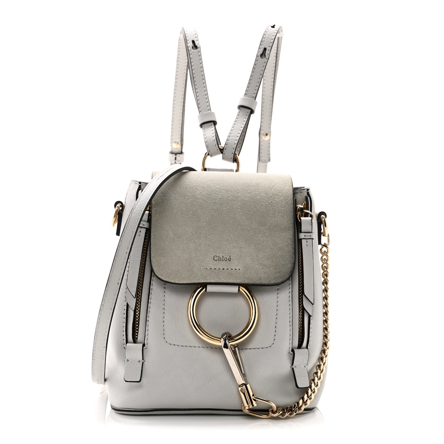 Suede Calfskin Mini Faye Backpack Airy Grey