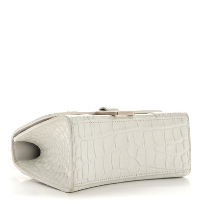 Balenciaga Shiny Calfskin Crocodile Embossed Hourglass Top Handle Bag XS White 4 of 13
