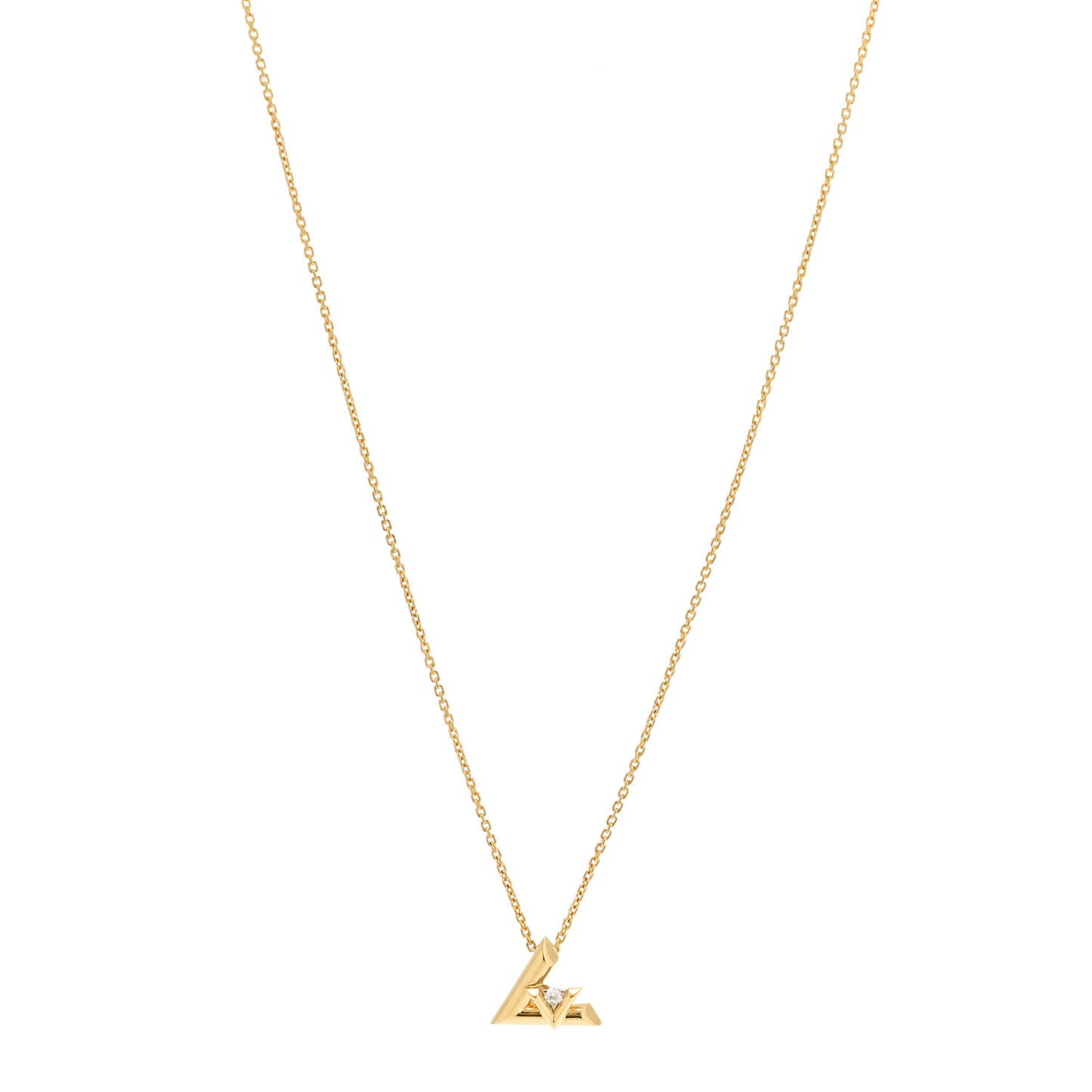 18K Yellow Gold Diamond Small LV Volt One Pendant Necklace