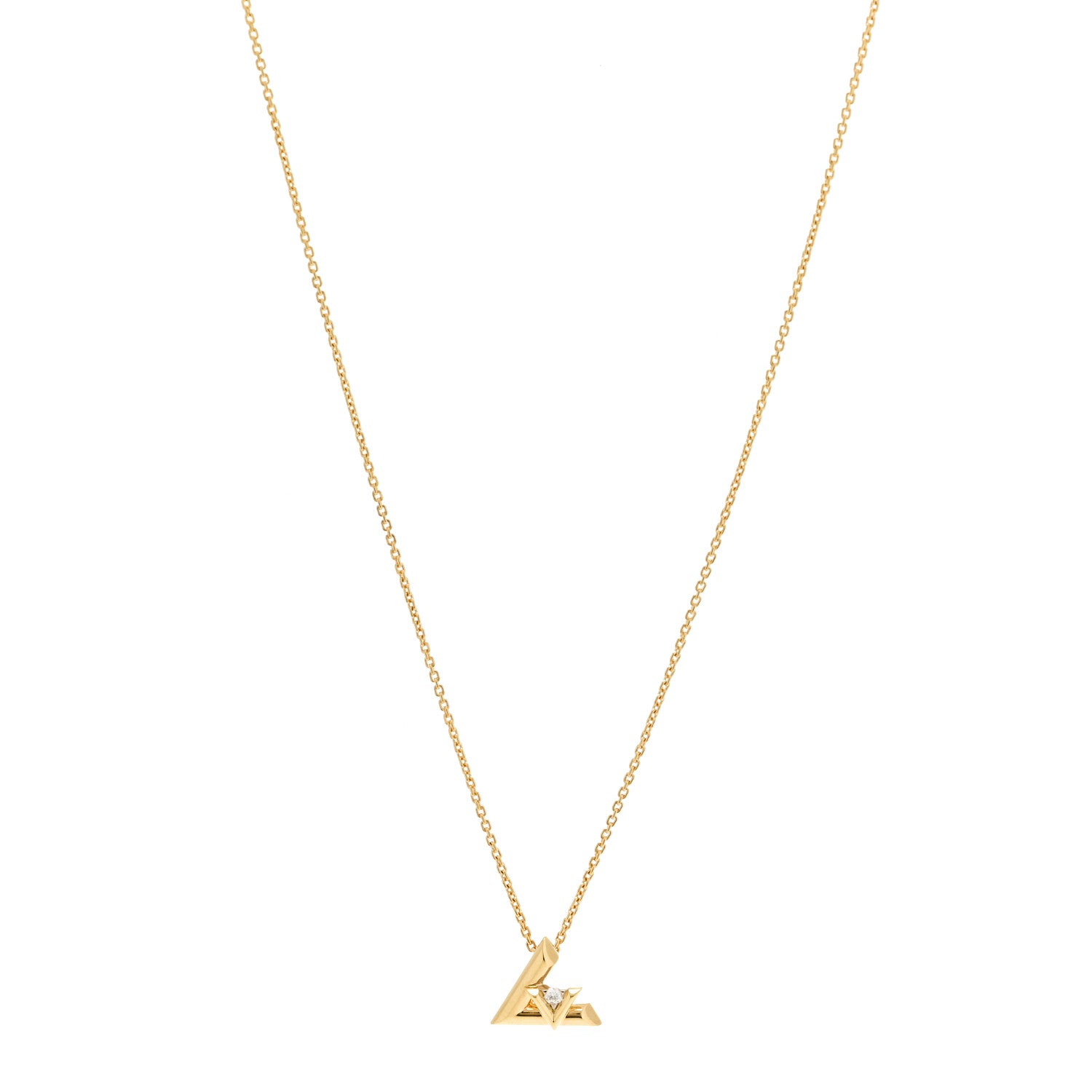 Louis Vuitton 18K Yellow Gold Diamond Small LV Volt One Pendant Necklace 1 of 6