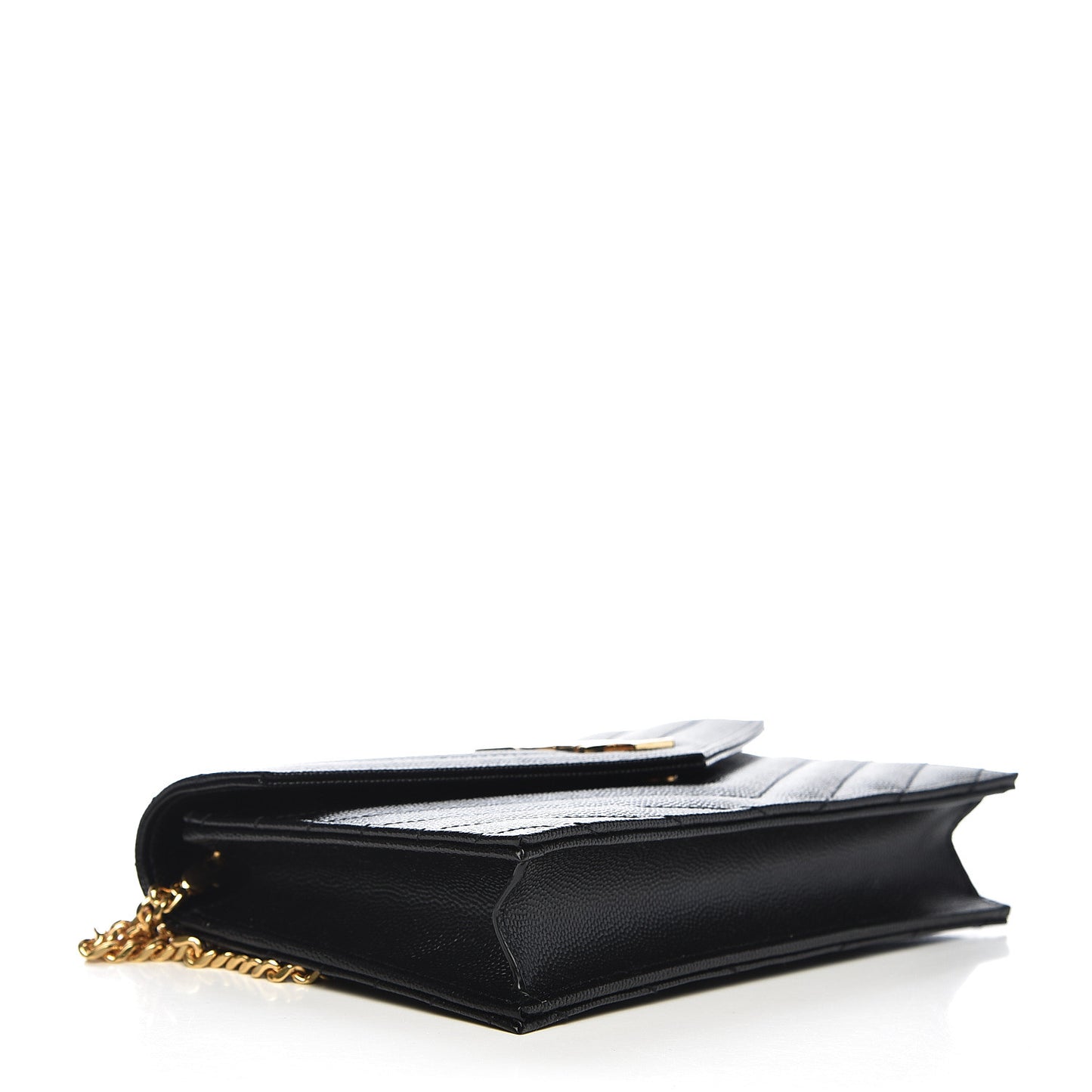 Grain De Poudre Matelasse Chevron Monogram Envelope Chain Wallet Black