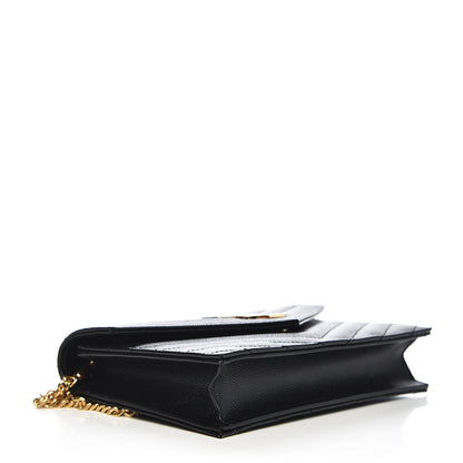 Saint Laurent Grain De Poudre Matelasse Chevron Monogram Envelope Chain Wallet Black 4 of 10