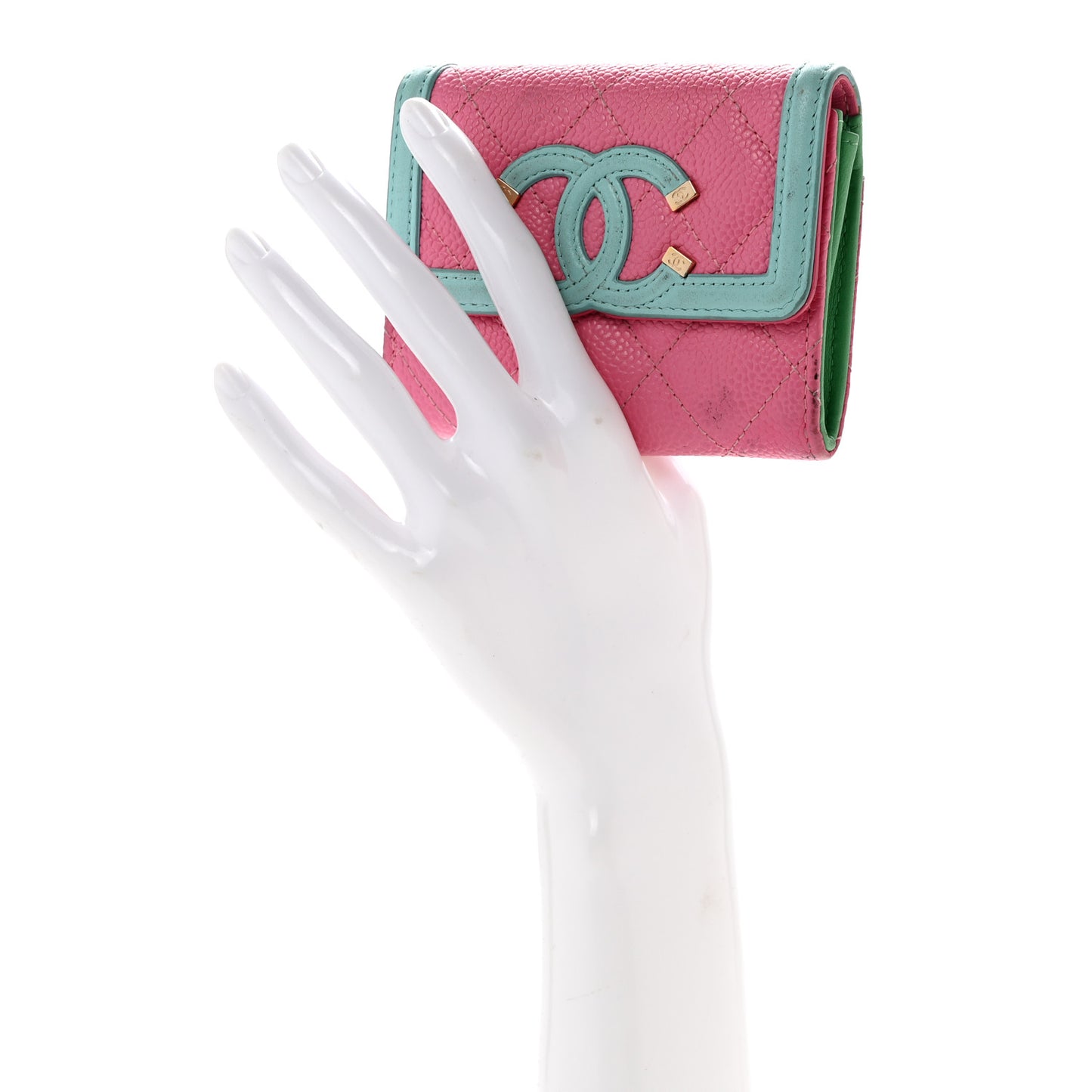 Caviar Quilted Filigree Flap Card Holder Pink Blue Green
