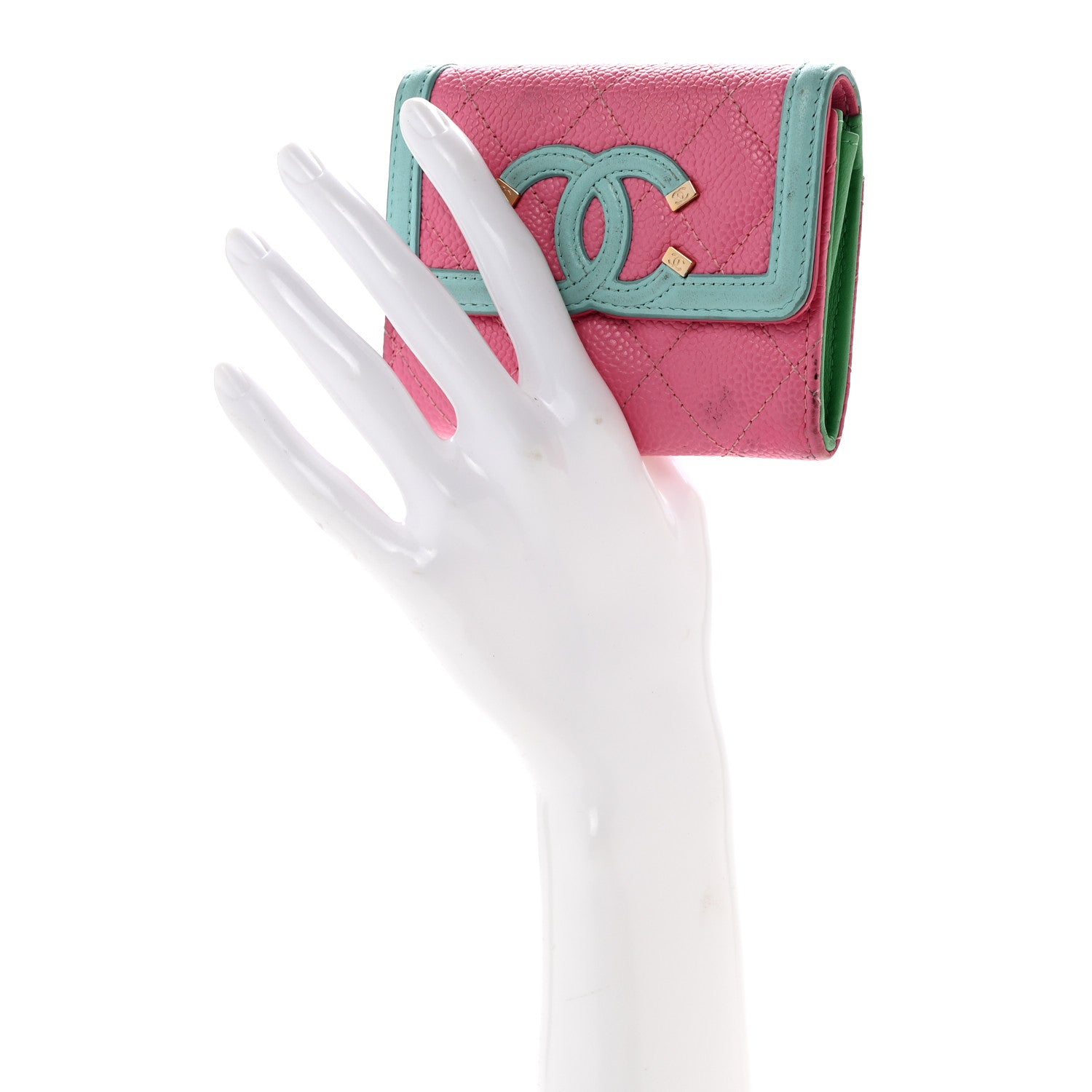 Chanel Caviar Quilted Filigree Flap Card Holder Pink Blue Green 2 of 11
