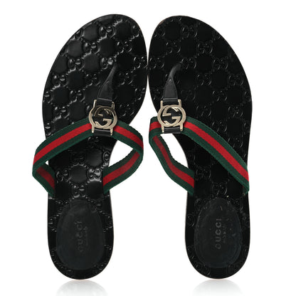 Gucci Nylon Guccissima Web Womens Thong Sandals 40.5 Green Red Black 2 of 13