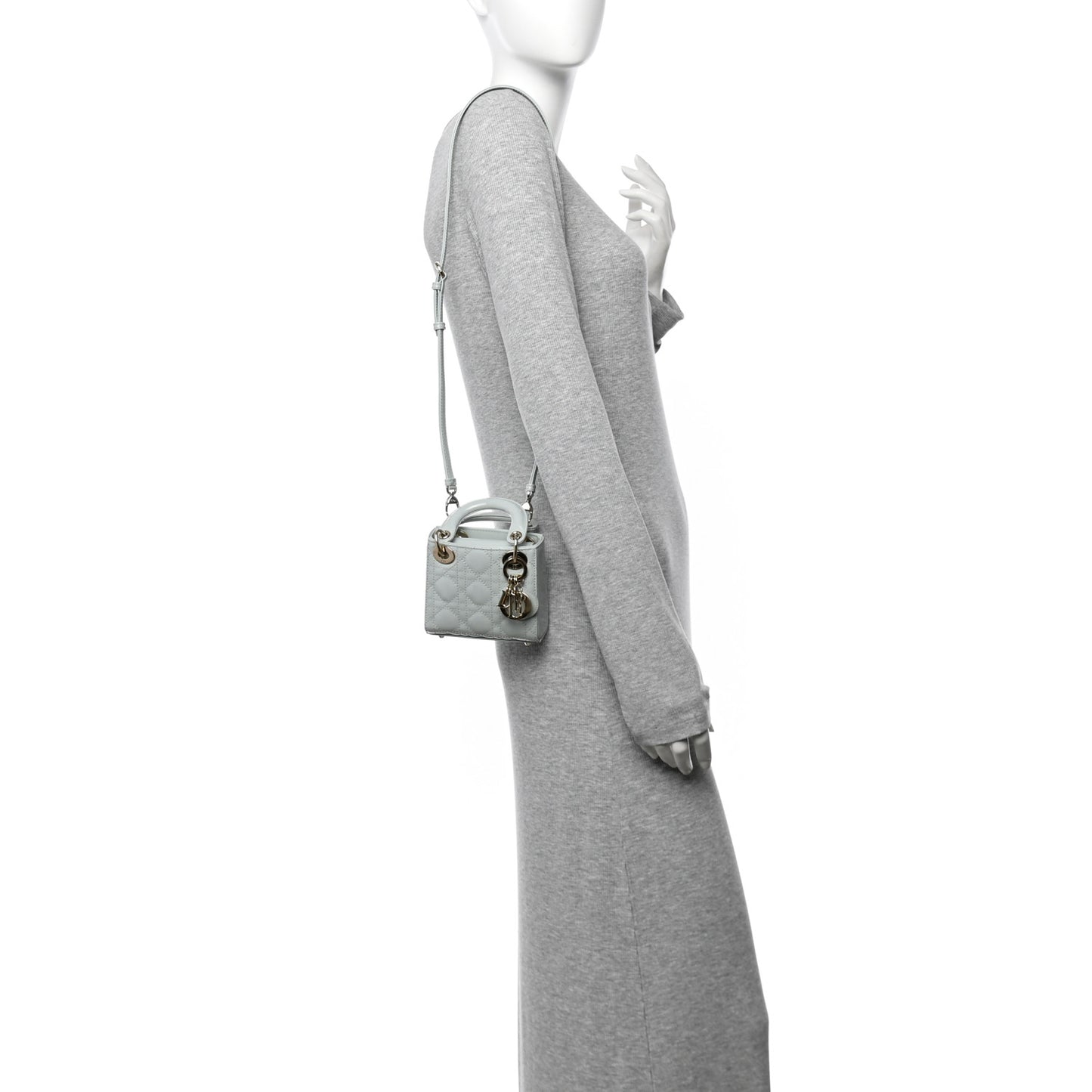 Patent Cannage Micro Lady Dior Light Blue