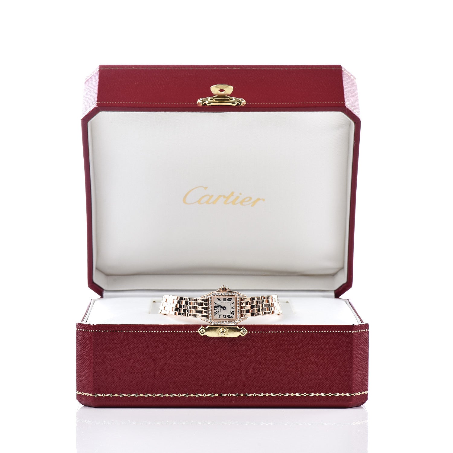 Cartier 18K Pink Gold Diamond Bezel 17mm Santos Demoiselle Quartz Watch 8 of 8
