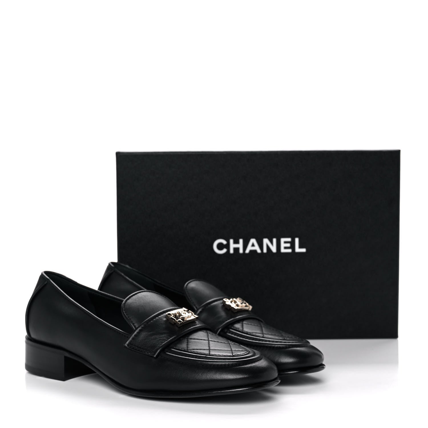 Chanel Lambskin Quilted Womens CC Loafers 39.5 Black 11 of 11