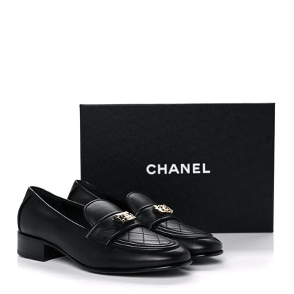 Chanel Lambskin Quilted Womens CC Loafers 39.5 Black 11 of 11