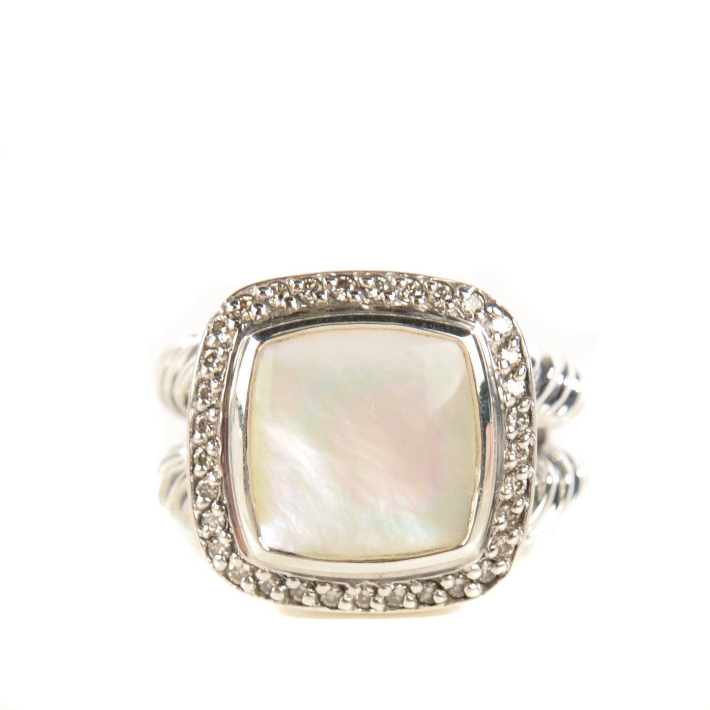 Sterling Silver Diamond Mother of Pearl 11mm Albion Ring 52 6