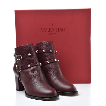 Valentino Garavani Pebbled Calfskin Rockstud Double Buckle 70mm Block Heel Ankle Boots 37 Rubin 8 of 8