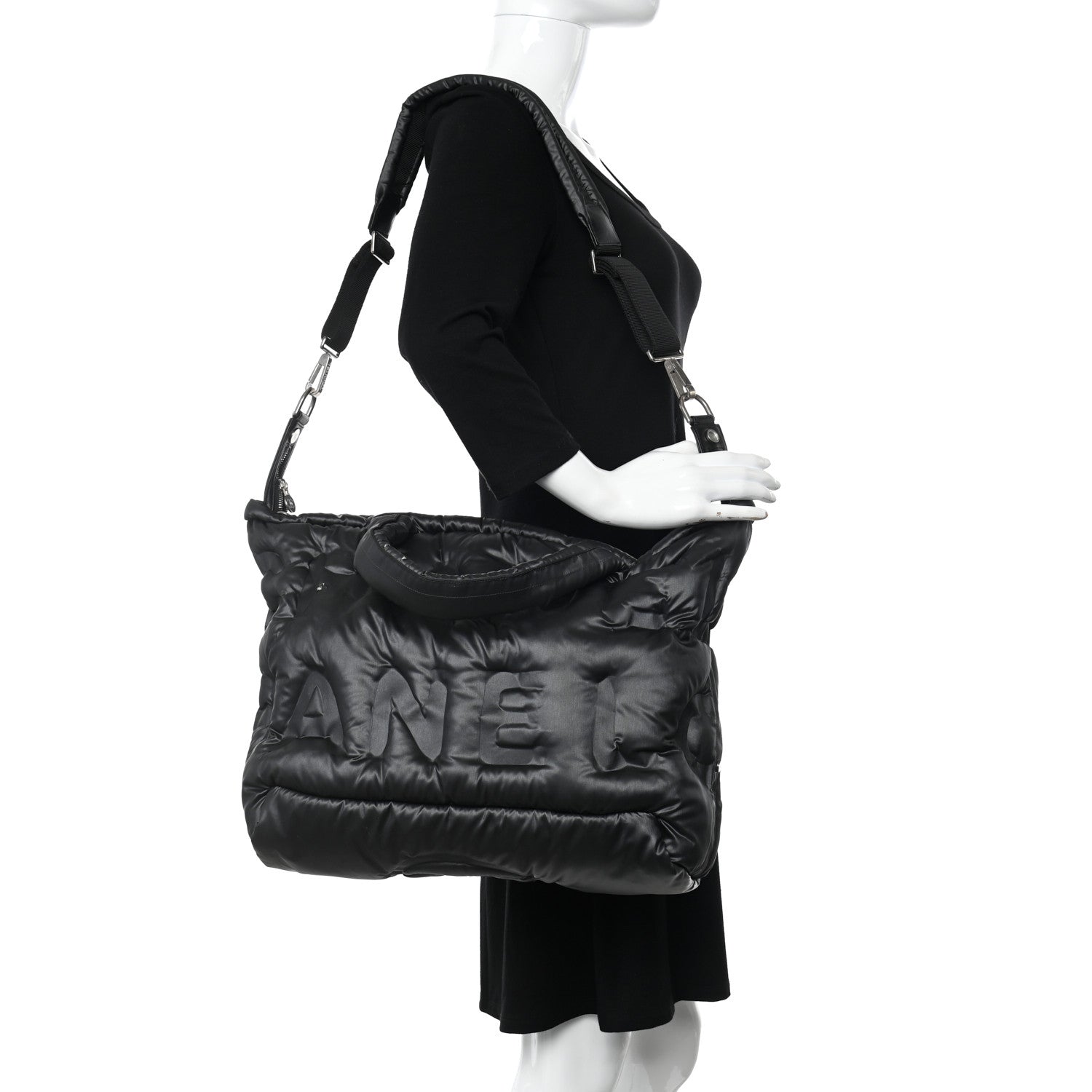 Chanel Nylon Embossed Doudoune Bowling Bag Black 2 of 16