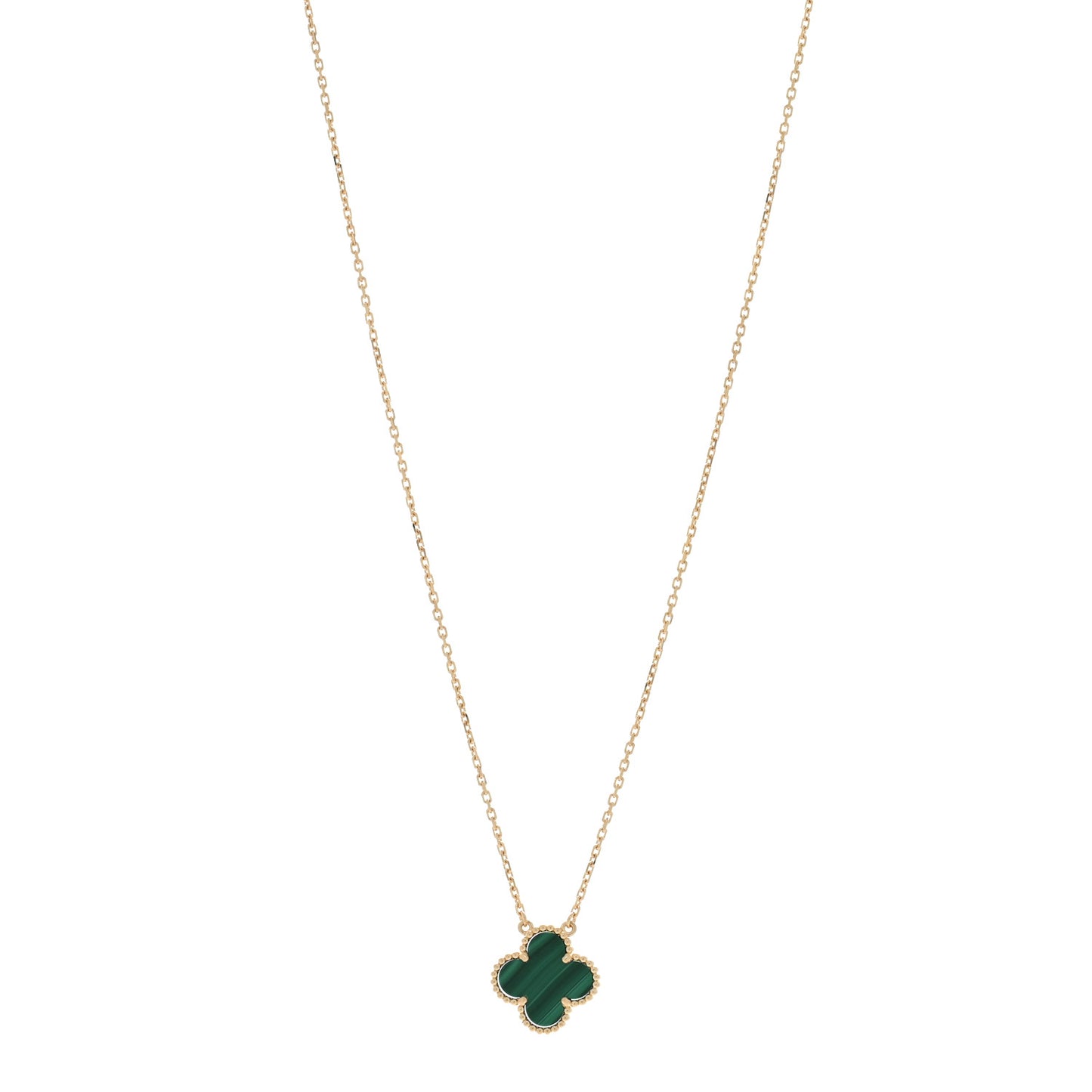 18K Yellow Gold Malachite Vintage Alhambra Pendant Necklace
