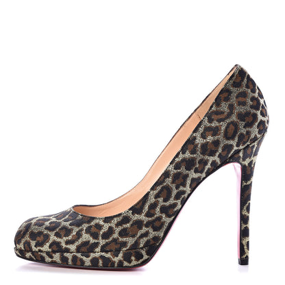 Christian Louboutin Jacquard Leopard Giaguaro New Simple 120 Pumps 38.5 Marrone Oro 2 1 of 9