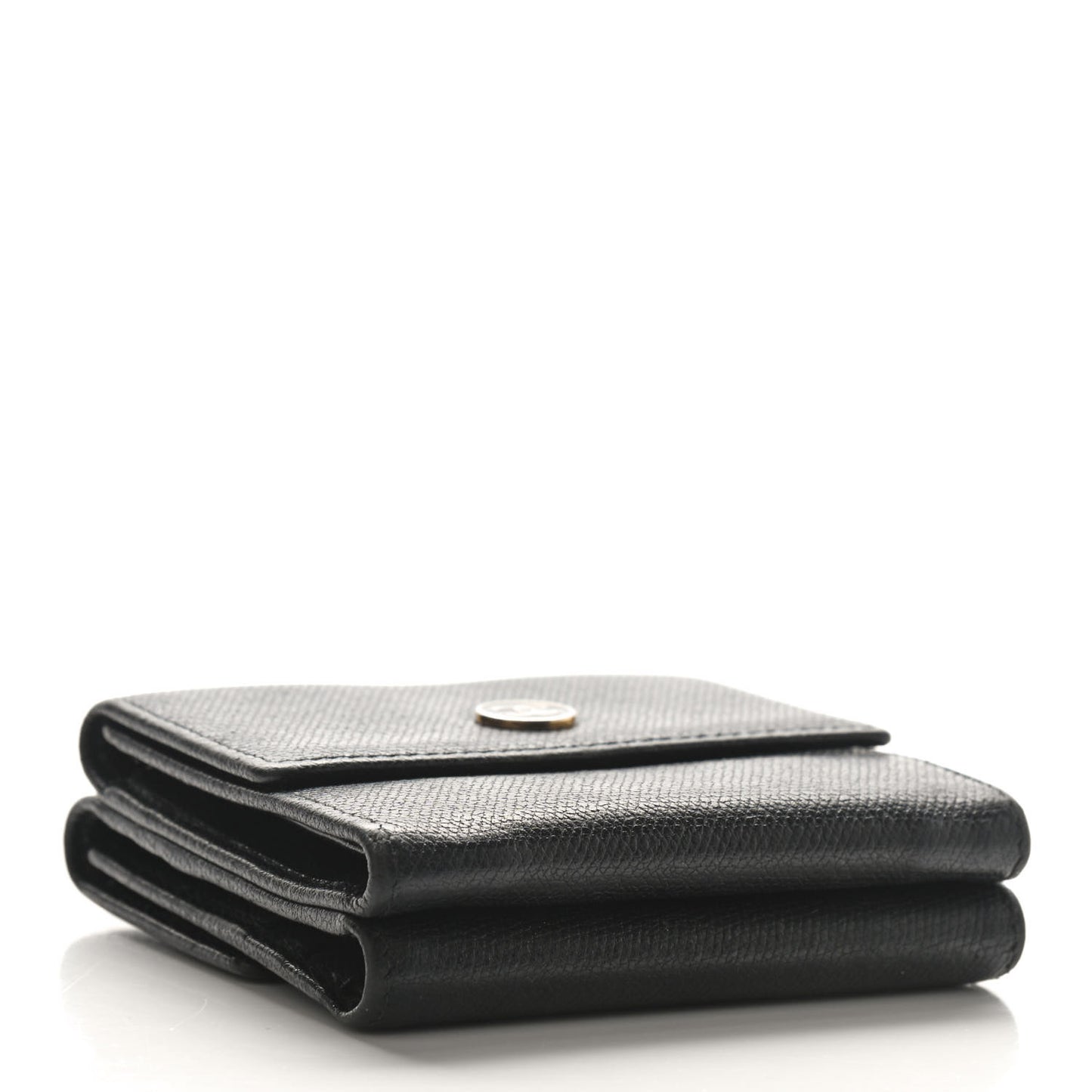 Grained Calfskin CC Button Flap Wallet Black