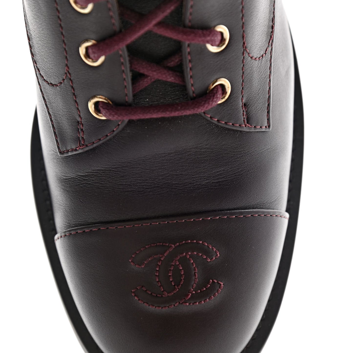 Calfskin Lace Up CC Short Boots 41 Burgundy