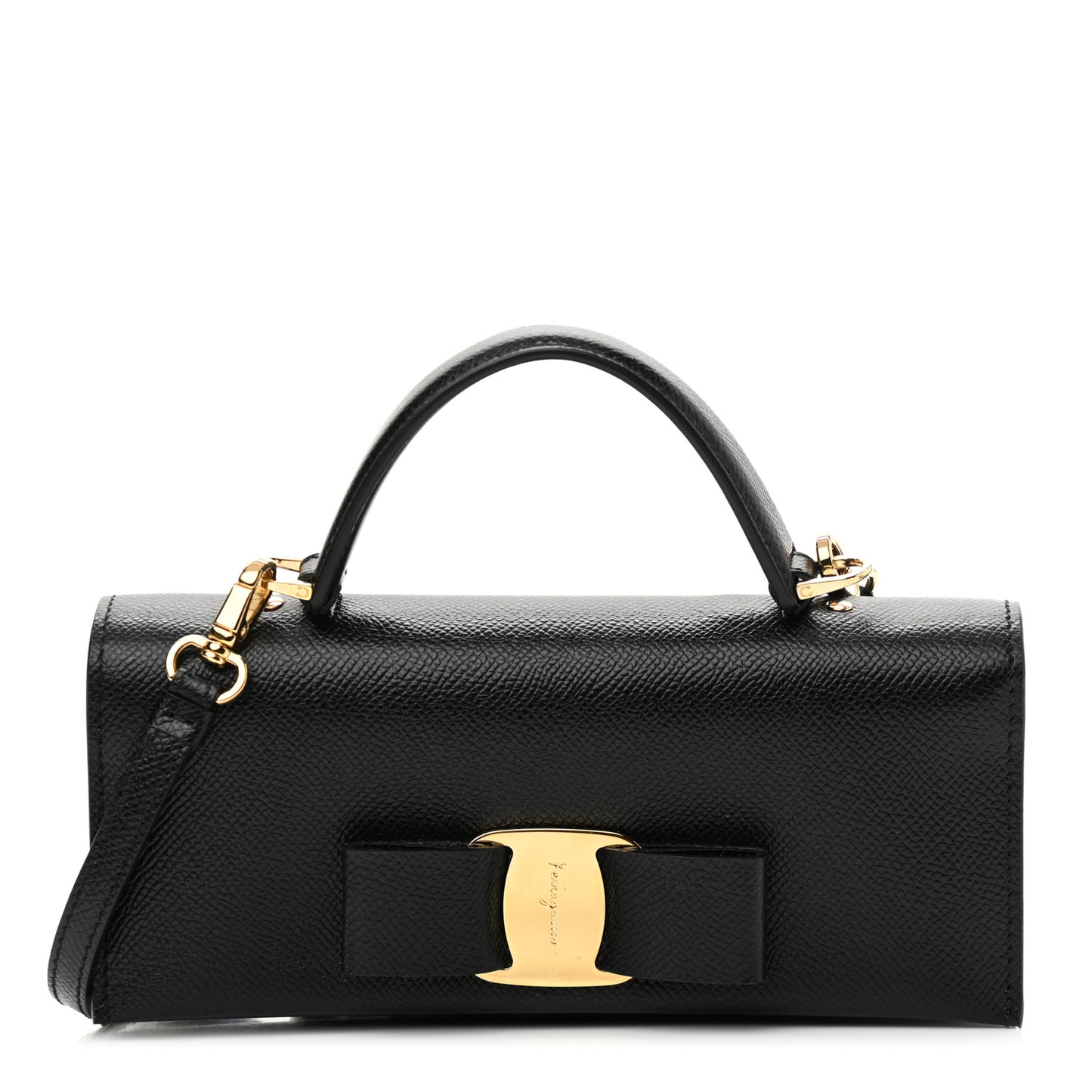 Hammered Calfskin Mini Vera Bow Handle Bag Black