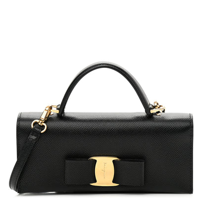 Salvatore Ferragamo Hammered Calfskin Mini Vera Bow Handle Bag Black 1 of 9