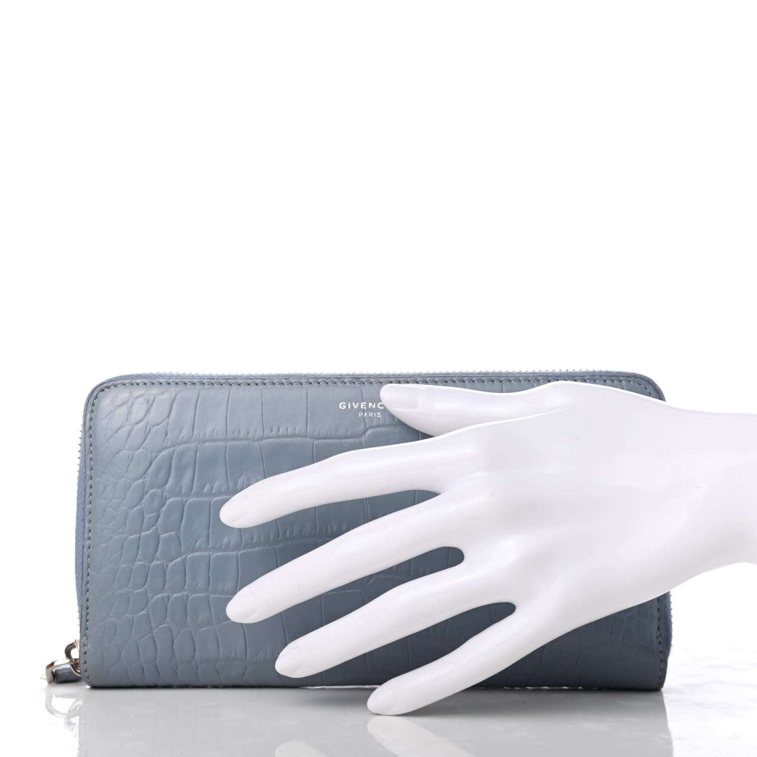 Givenchy Crocodile Embossed Calfskin Zip Around Wallet Light Blue 2 of 8