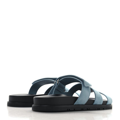 Hermes Suede Goatskin Womens Chypre Sandals 39 Bleu Mineral 5 of 10