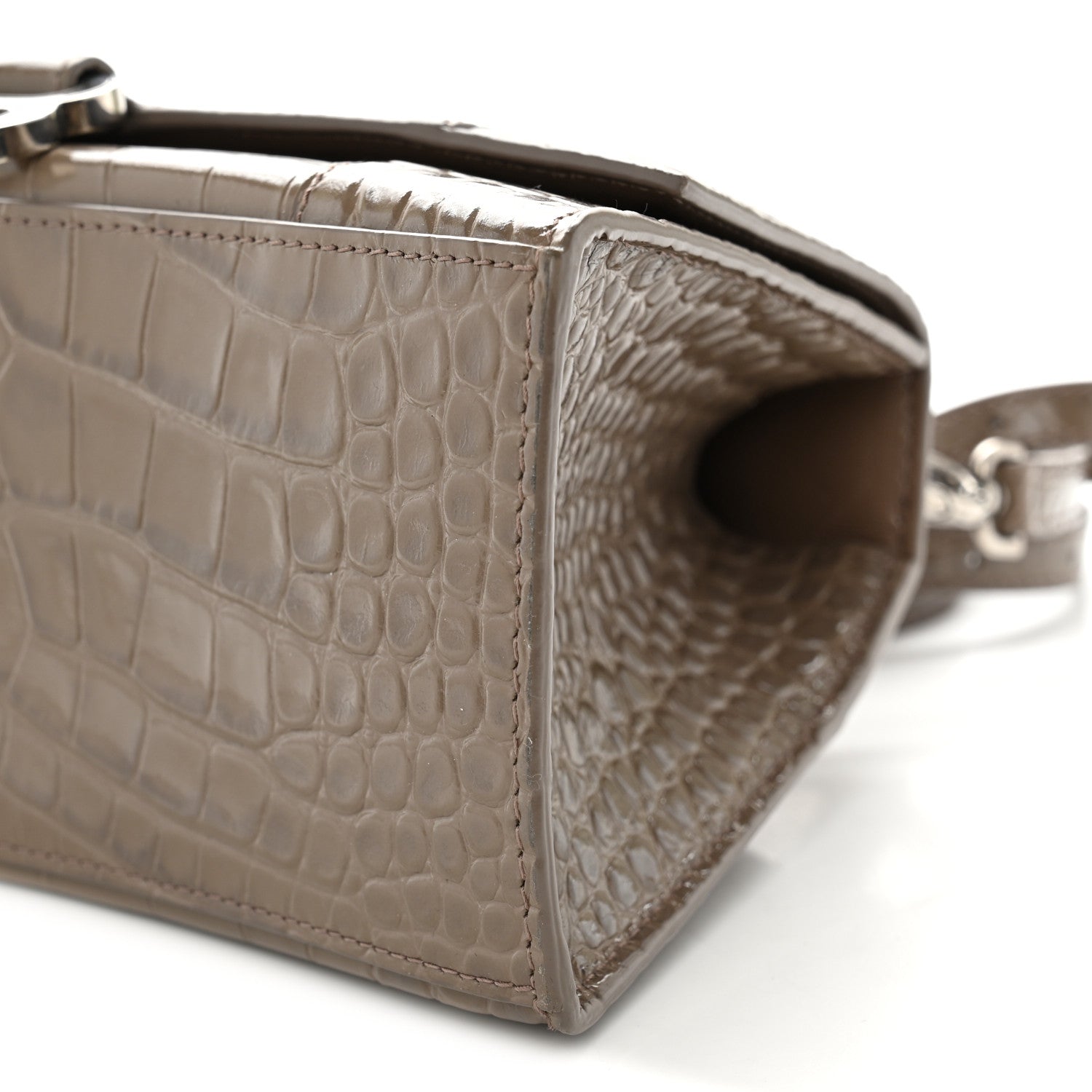 Balenciaga Calfskin Crocodile Embossed Small Hourglass Top Handle Bag Mink Grey 10 of 14