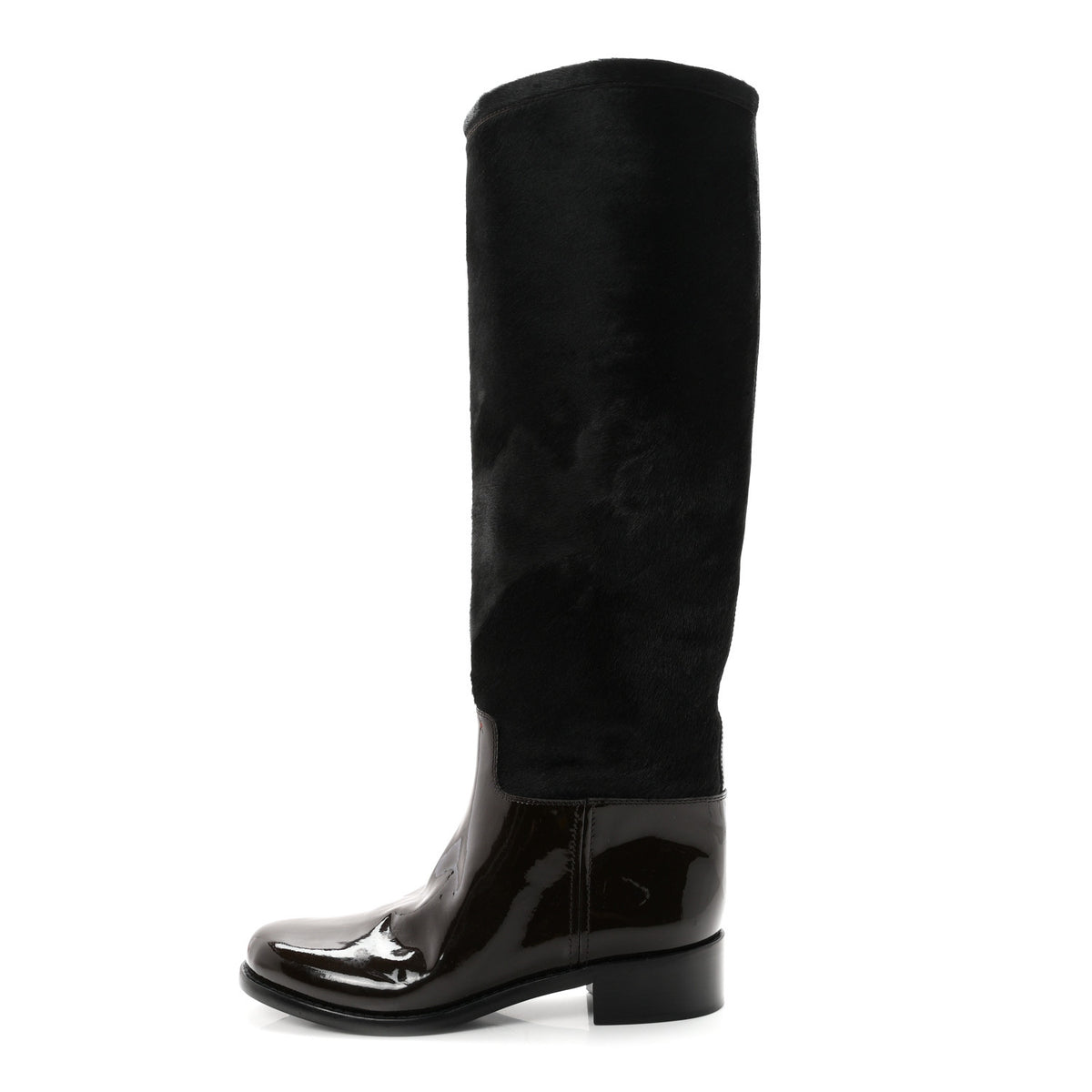 Patent Pony Hair High Boots 39 Brown