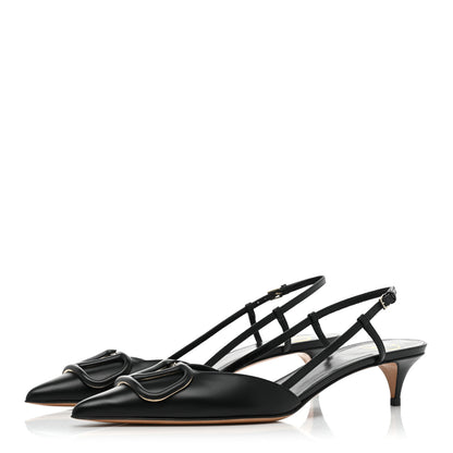 Valentino Garavani Calfskin Tonal Vlogo Slingback Pumps 38.5 Black 3 of 8