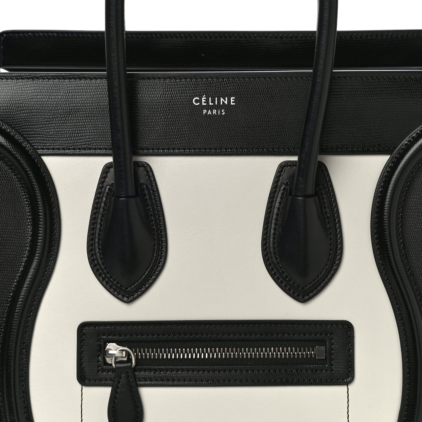 Smooth Calfskin Lizard Embossed Bi-Color Micro Luggage Black White