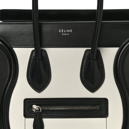 Celine Smooth Calfskin Lizard Embossed Bi-Color Micro Luggage Black White 8 of 10