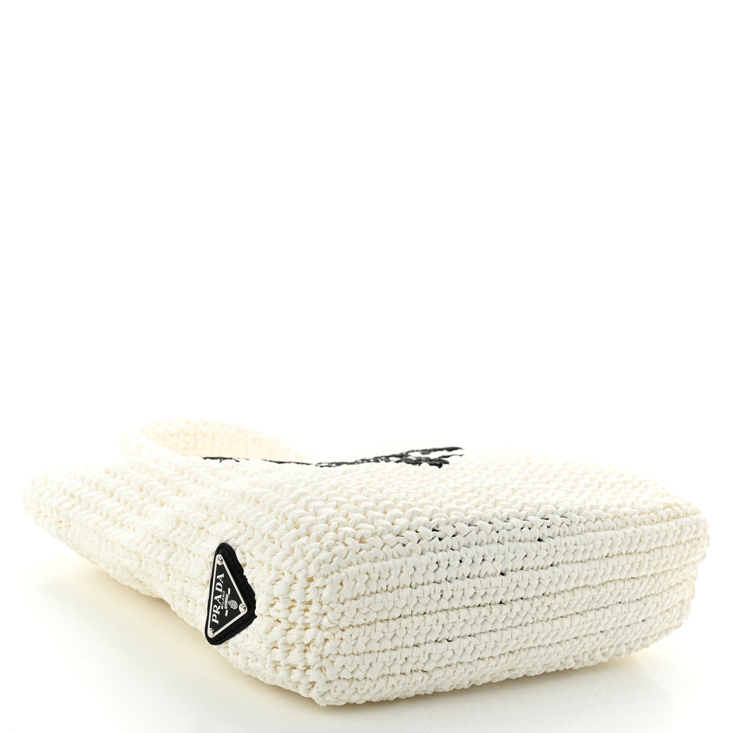 Yarn Raffia Effect Crochet Small Logo Tote Bianco