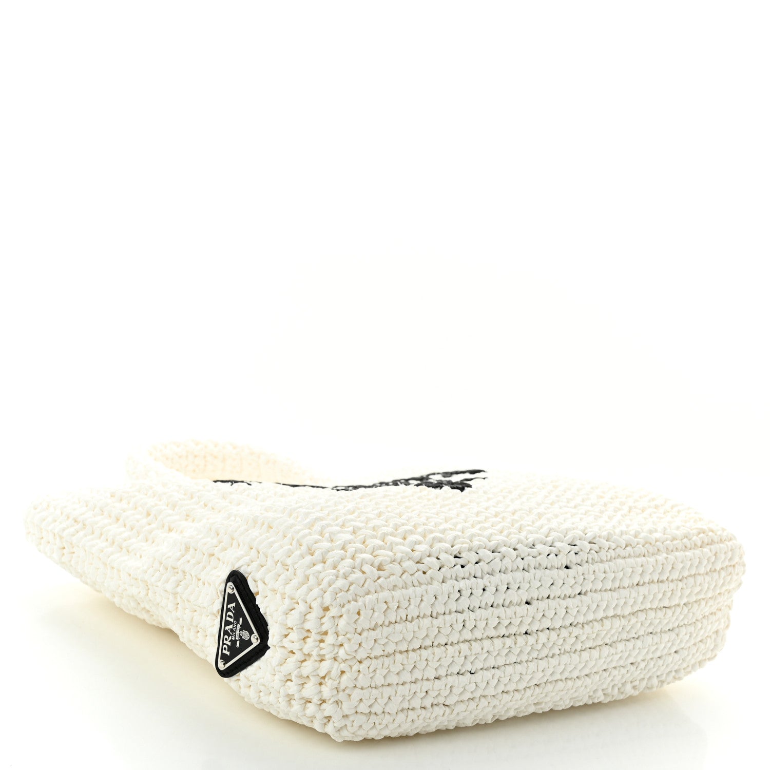 Prada Yarn Raffia Effect Crochet Small Logo Tote Bianco 4 of 10
