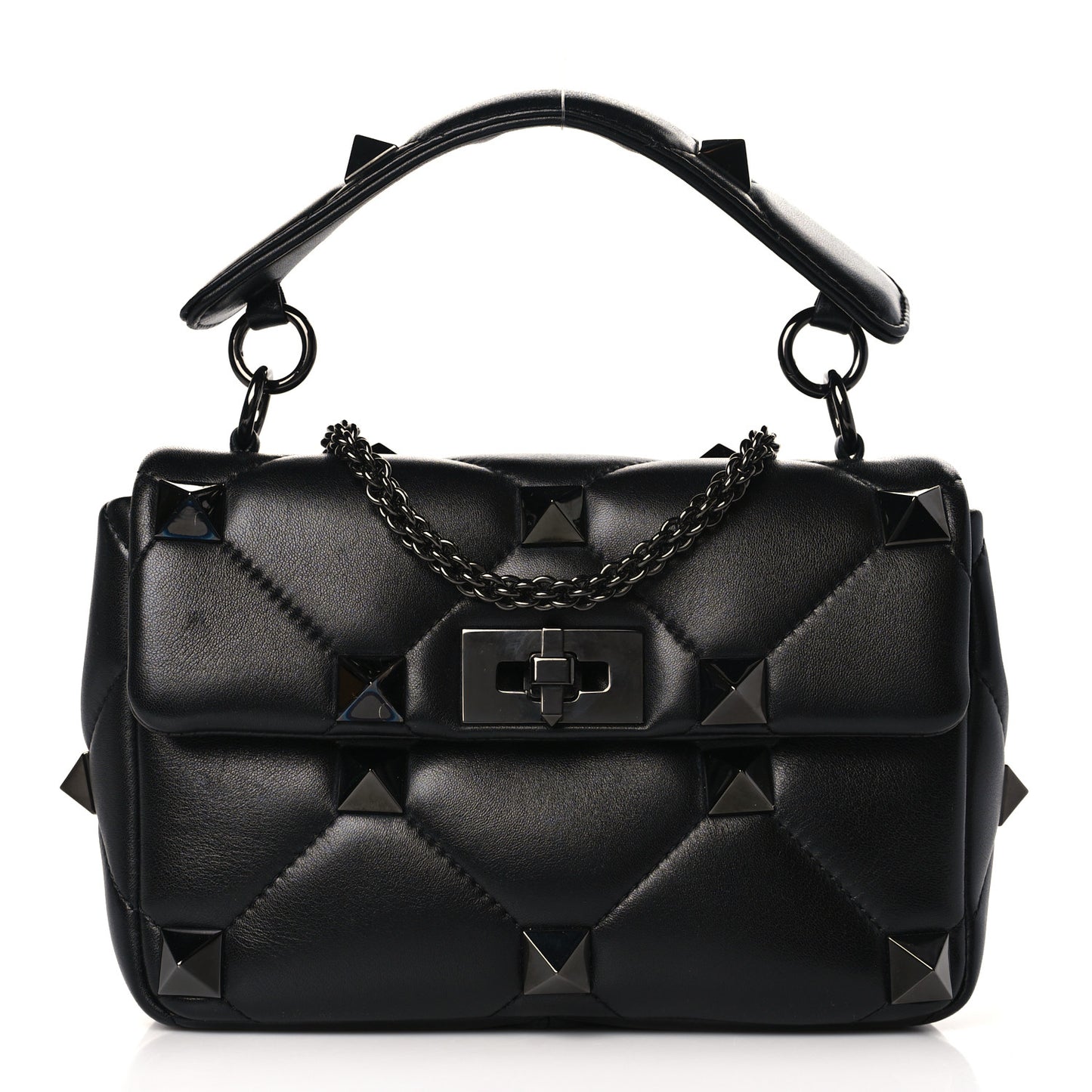Nappa Monochrome Medium Roman Stud Shoulder Bag Black