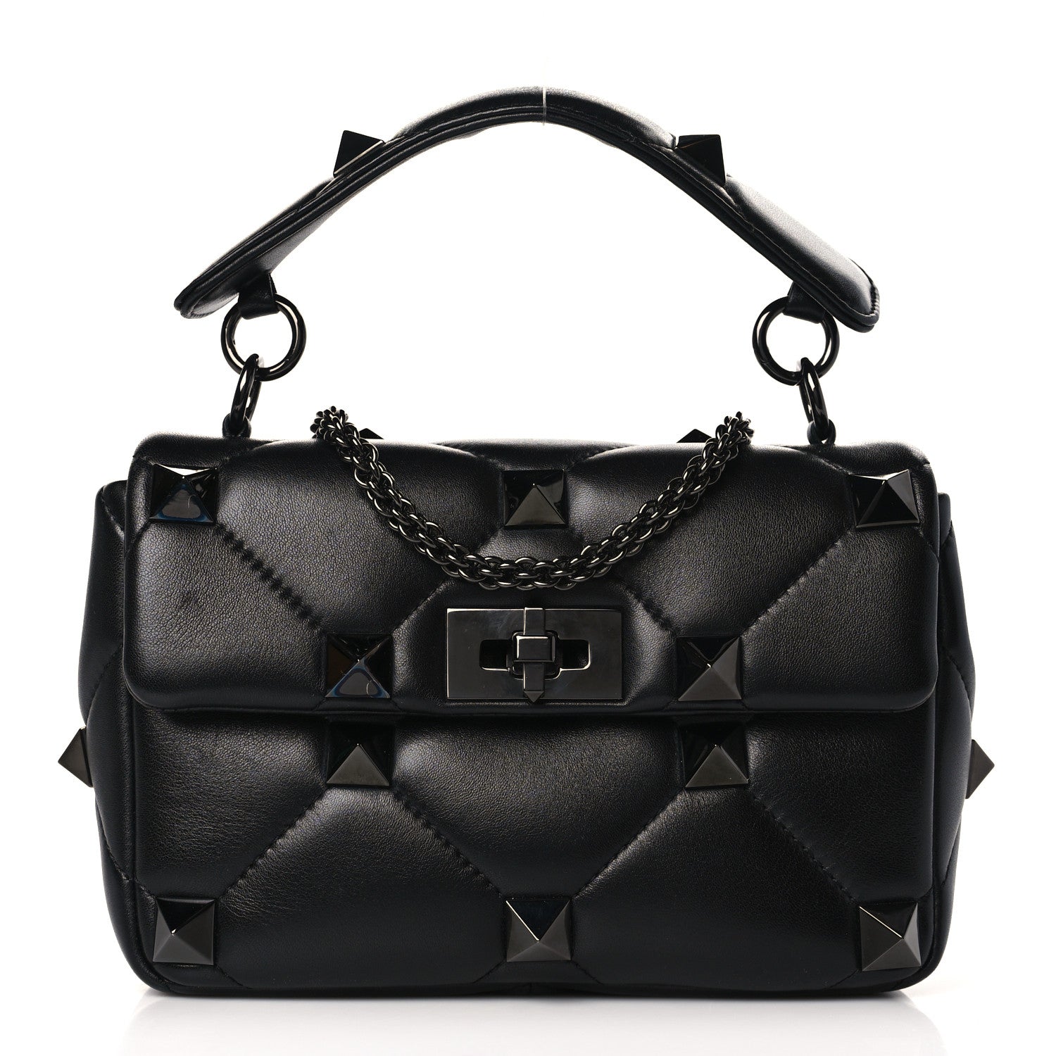 Valentino Garavani Nappa Monochrome Medium Roman Stud Shoulder Bag Black 1 of 10